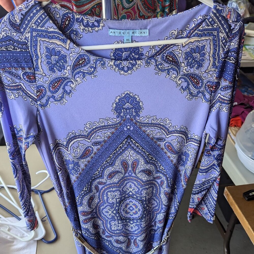 Antonio Melani Purple Paisley Floral Print Dress Size XS